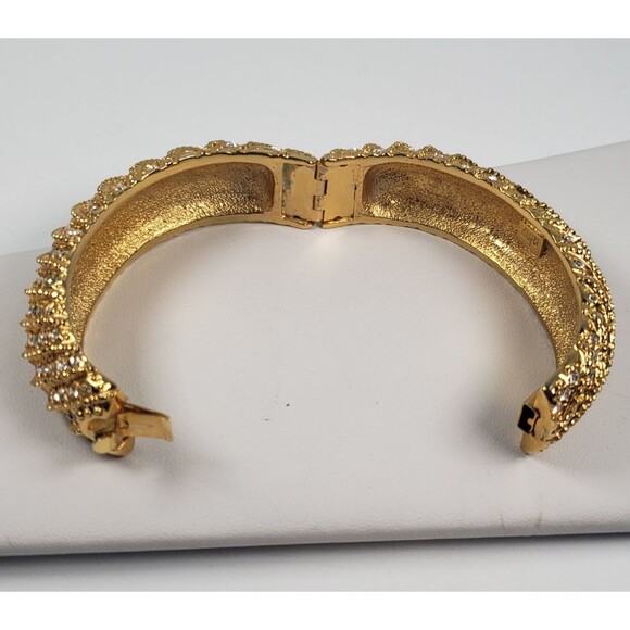 Vintage 80 Signed Joan Rivers Rhinestone Hinged Clamper Wide Bangle Bracelet 6.5 - Picture 6 of 16